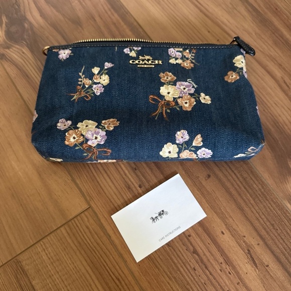 Coach zip top denim clutch with painted floral print - Picture 9 of 9